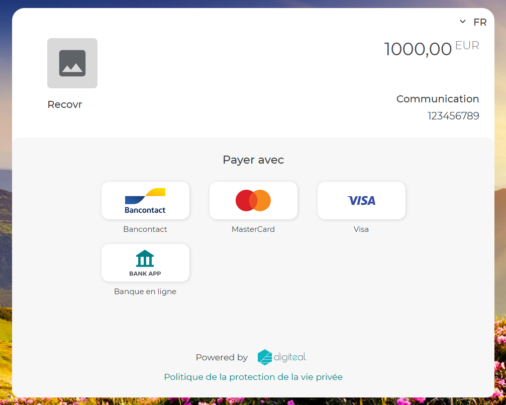 Screenshot of Recovr's checkout page powered by Digiteal's API