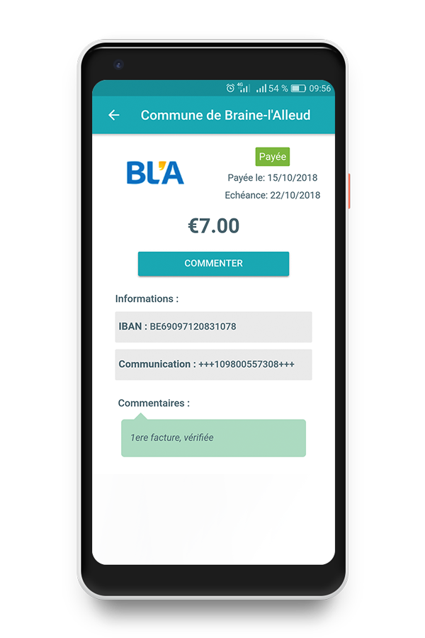 BLA invoice in Digiteal on phone