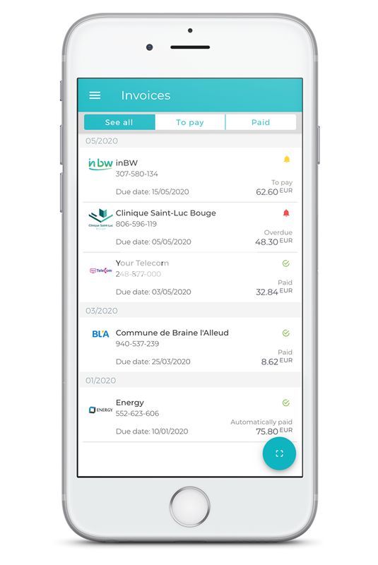 Invoices in Digiteal mobile app